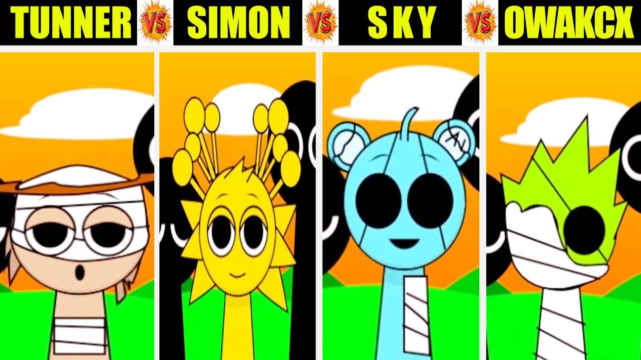 Невероятный Sprunki Definitive, но смешайте Tunner и Simon vs Sky vs Owakcx во всех фазах разных
