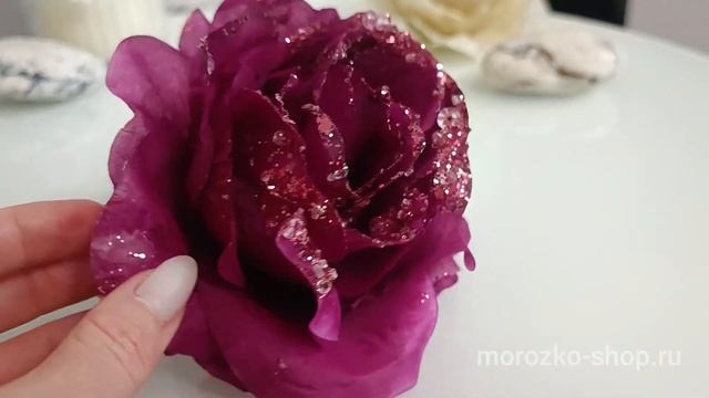 Декоративная РОЗА - УТРЕННЯЯ РОСА на клипсе, полиэстер