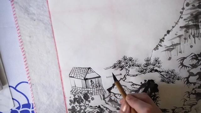 Рисую пейзаж по книге китайской живописи