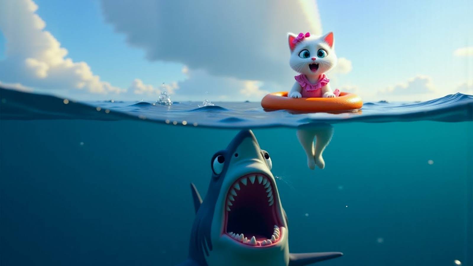 🐱🦈Котенок за бортом ! ПАПА-КОТ ПРОТИВ АКУЛЫ 🦈💥 #ai #история #кошачьи шорты #aicat