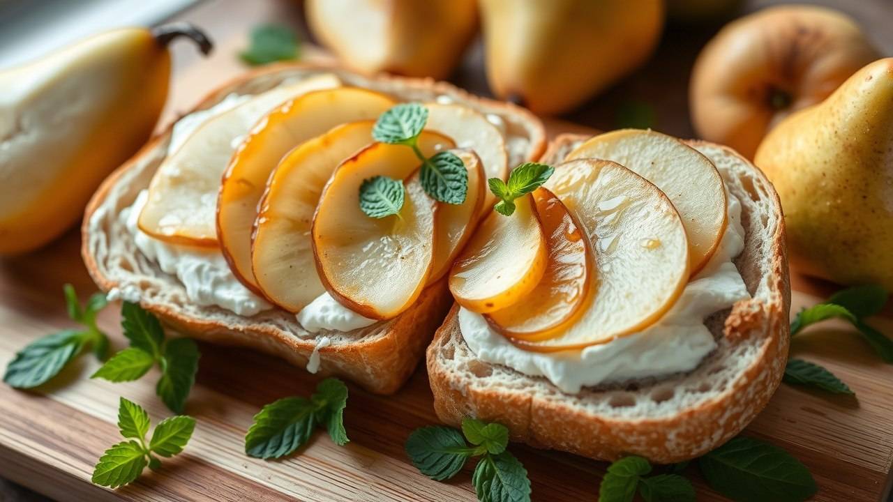Начинаем свой день вкусно: хрустящий Багет + Маскарпоне + дуэт Мёда и Груши