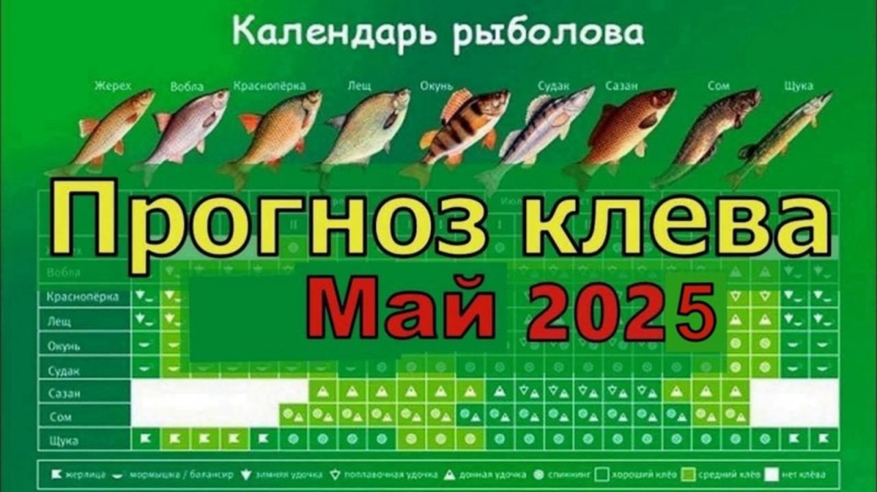 Прогноз клева рыбы на Май 2025. Календарь рыбака на май. Лунный календарь рыбака