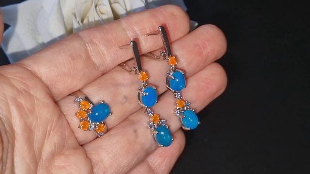 Серебряный гарнитур (серьги+кольцо) Голубой Опал — Ор?