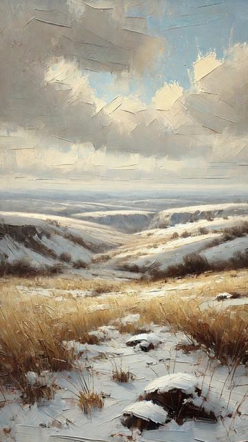 Снежная долина под зимним дневным небом (картина #490) \ Художник: Нормов