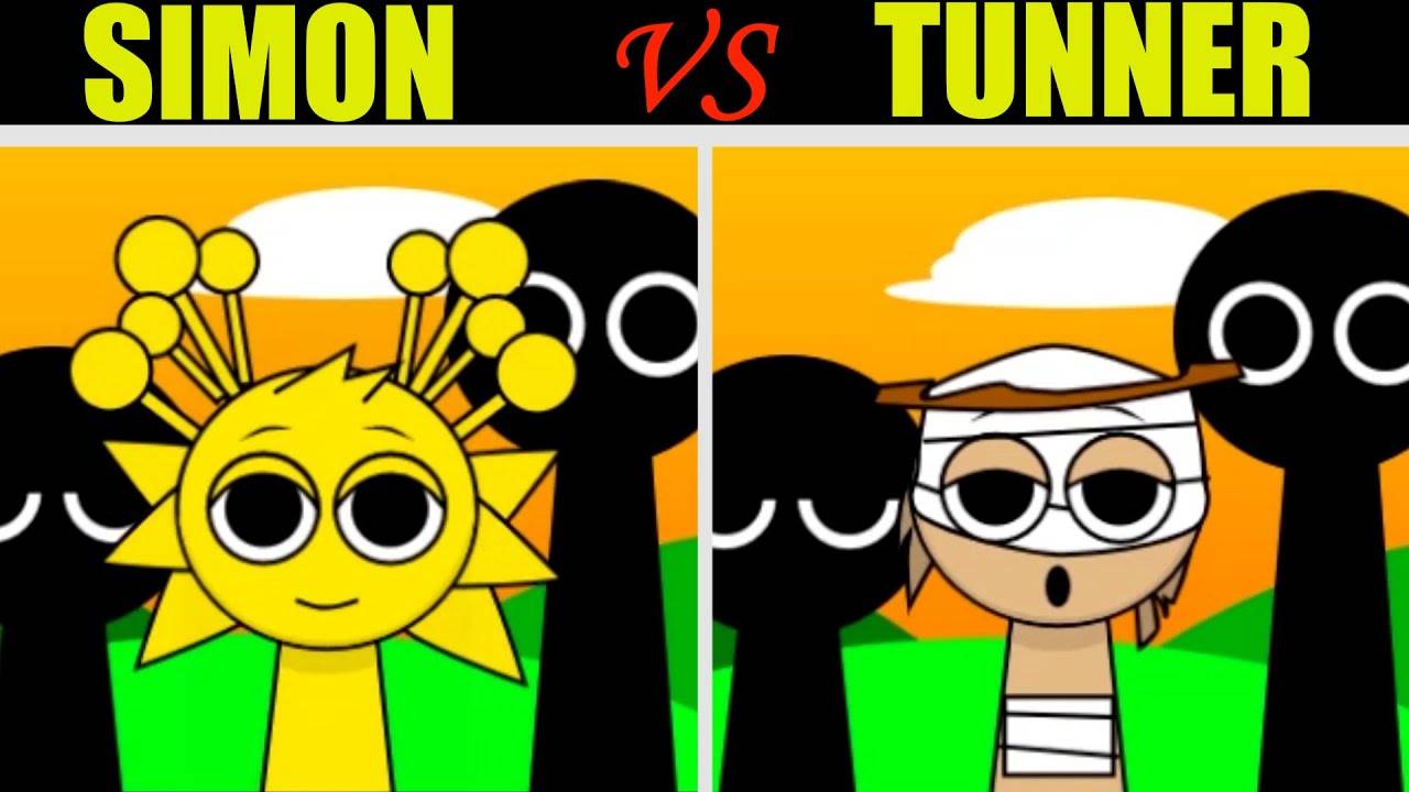 Невероятный Sprunki Definitive, но смешайте Simon (желтый) против Tunner во всех фазах разных