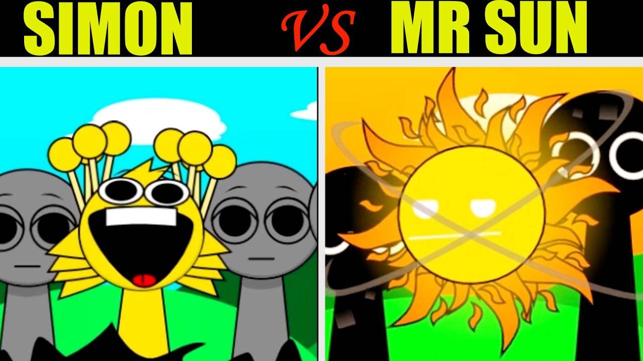 Невероятный Sprunki Definitive, но смешайте Simon (желтый) против MR Sun во всех фазах разных