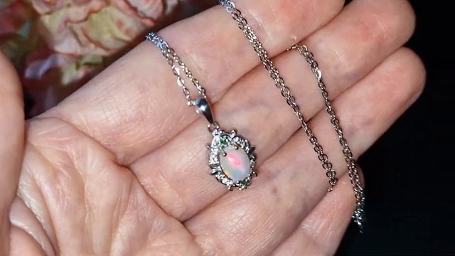 Серебряная цепочка + подвес Эфиопский Опал — Хромдиоп