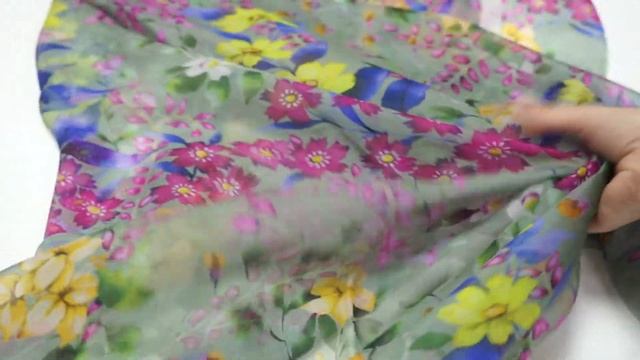 Шелковый шифон Alta Moda цветы на мятном