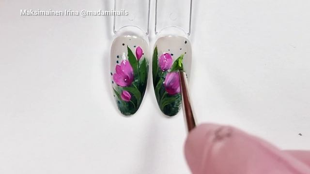 Tulips Flowers NailArt. Spring naildesign 🌷. Как рисовать тюльпан на ног?