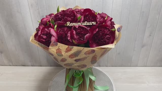 Букет из 19 бордовых пионов "Ред Шарм"