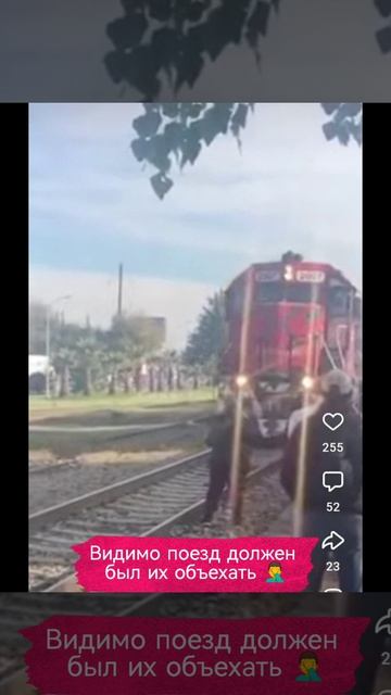 Специально стоят на пути поезда чтобы он их обьехал. Но поезд объехать не смог и сбил одного из них