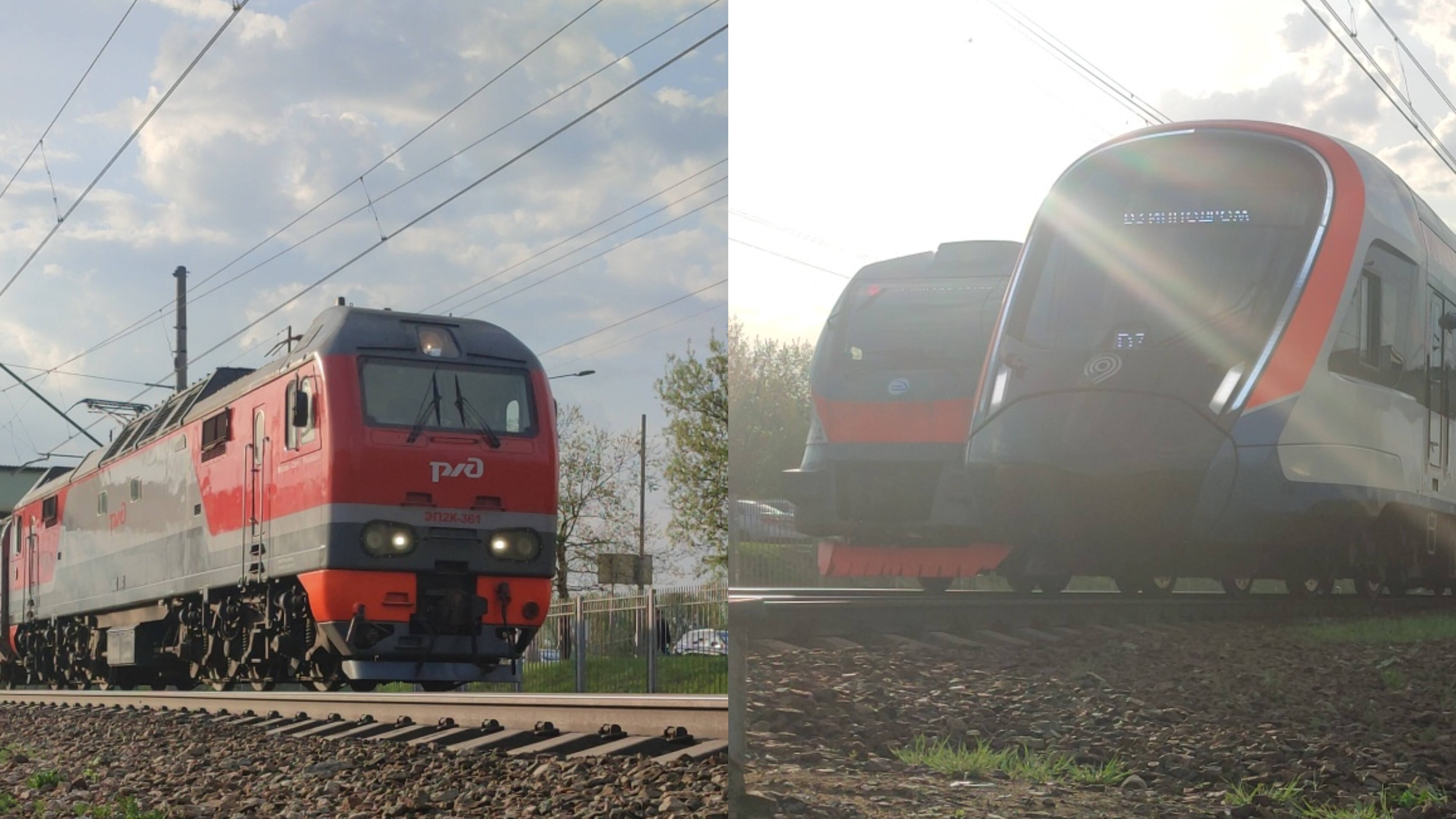 Электровоз ЭП2К-361 и Электропоезда ЭП2Д-0239 и ЭГЭ2Тв-034 на станции Косино / 23.04.2025 г.