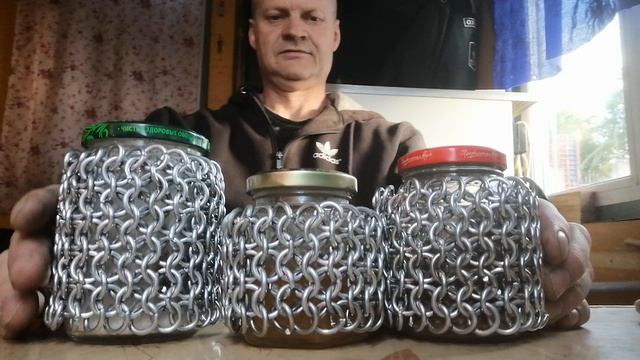 Кольчужное плетения трех баночек, под сахар, кофе и мед