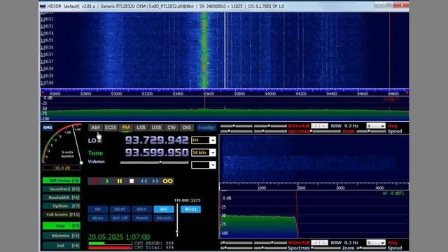 Демонстрация работы HDSDR  в  FM диапазоне.