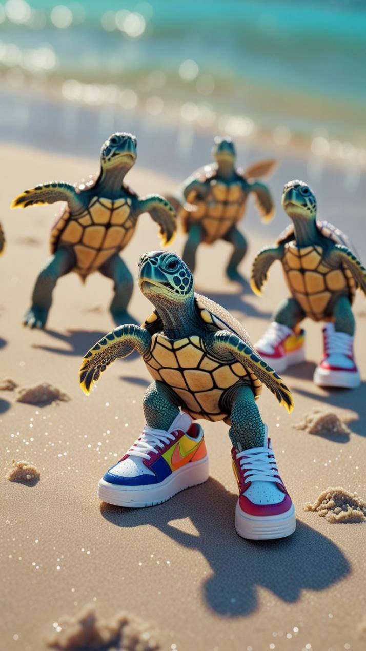 SNEAKER STOMP SYMPHONY: TURTLE DANCE IN GIANT KICKS! 
#aiartwork #kling #ai #aivideo #hailou