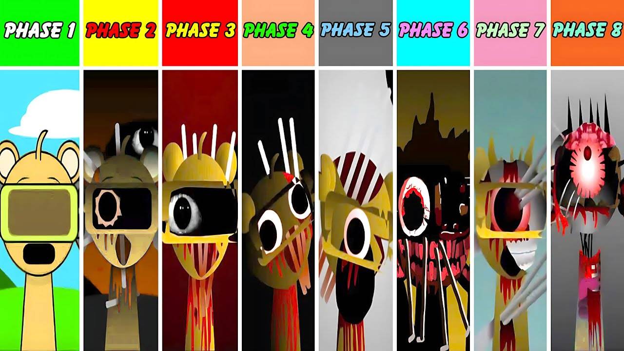 Все Этапы, Начиная С Этапа 1 И Заканчивая Этапом 8, Но В Incredibox Sprunki Все равны.