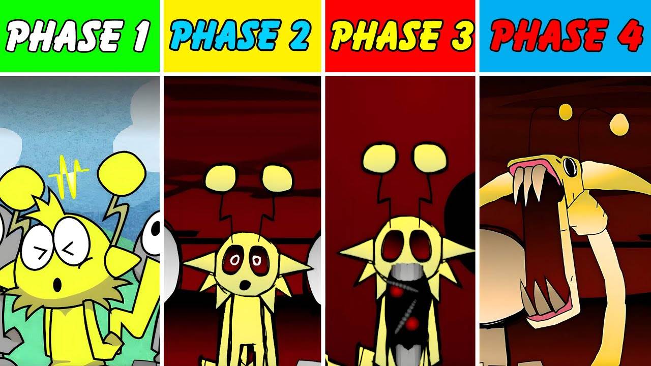 Все фазы Sprunksters_ Фаза 1 против фазы 2 против фазы 3 против фазы 4 в Incredibox Sprunki