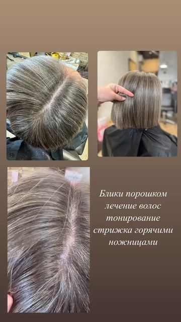 Блики порошком, лечение, тонирование и стрижка горячими ножницами✂️
