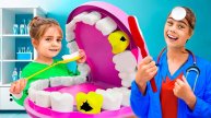 Как беречь зубы и помогать больному Артем, Настя и Мия Веселые уроки здоровья для детей