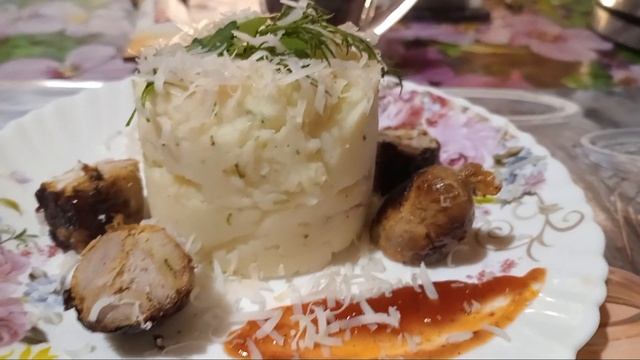 Картофельное пюре со сливками и колбасками👄🫦👅 #пюр