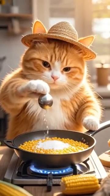 Making popcorn is so much fun  #cat #catcooking#cute #cutecat #ai