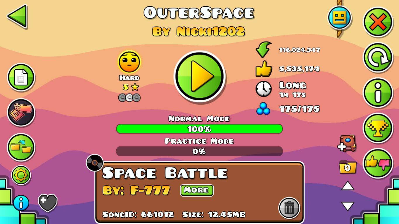 Geometry Dash. Outer Space by Nicki1202 - 100%, 1 coin.