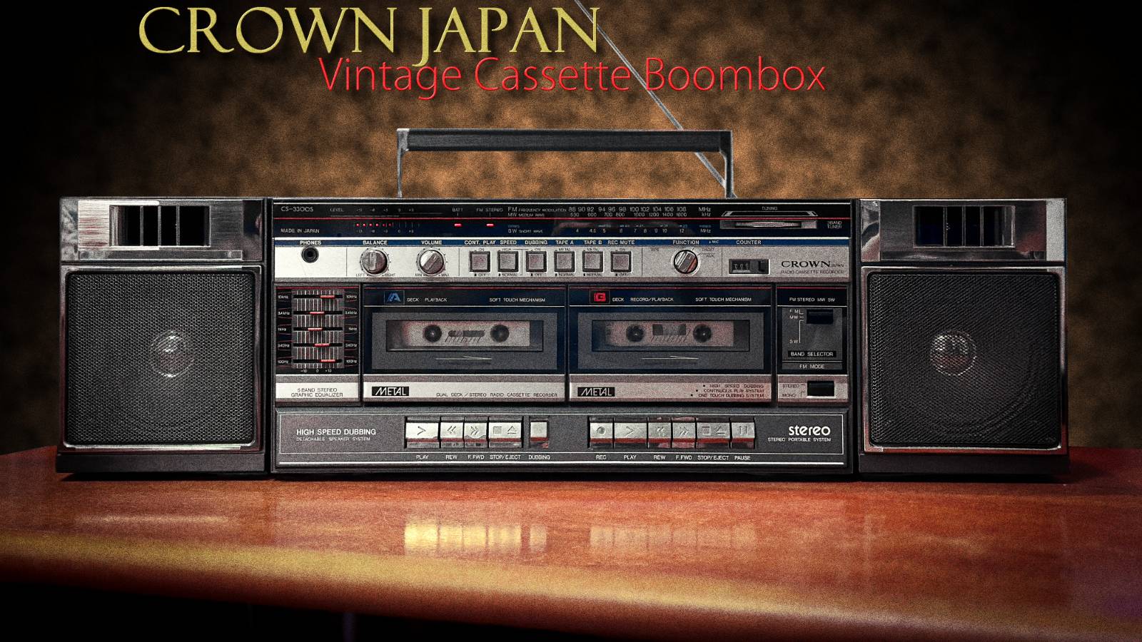 CROWN JAPAN CS-3300S Редкий Японский винтажный кассетный бумбокс-Япония-1985-1988-год