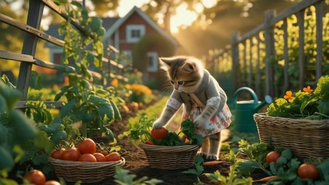 🌼🌿Tiny Kitten’s Peaceful Day at the Farmhouse _ Animation Story 🏡🦋🍅🥕🐾