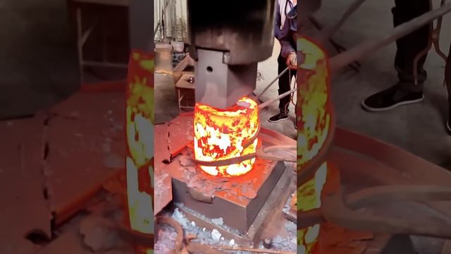Industrial Forging & Double Punching Giant Red-Hot Steel Blocks - So Satisfying!