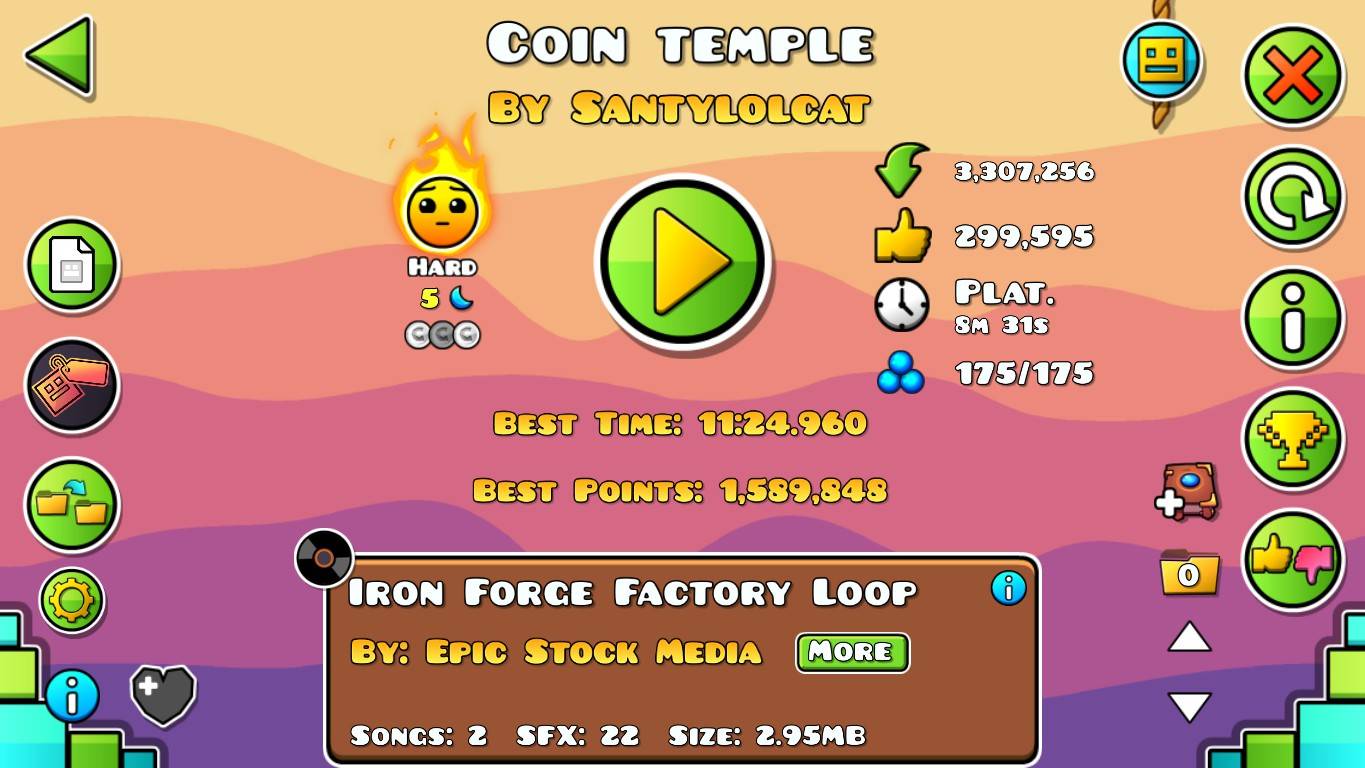 Geometry Dash. Coin Temple - 100%, 1 coin. Not Official Platformer