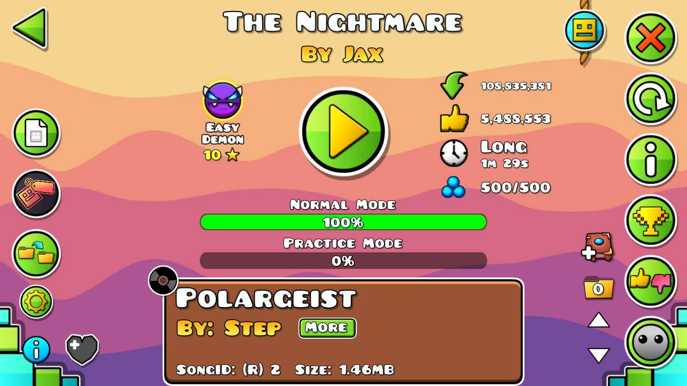 Geometry Dash. The Nightmare (Easy Demon) - 100%.