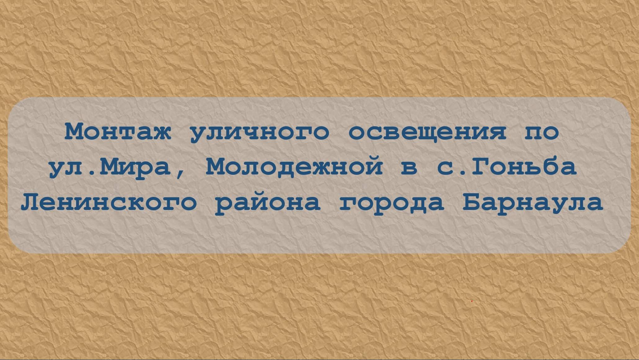 Монтаж уличного освещения улицы Молодежной и улицы Мира в селе Гоньба Ленинского района Барнаула