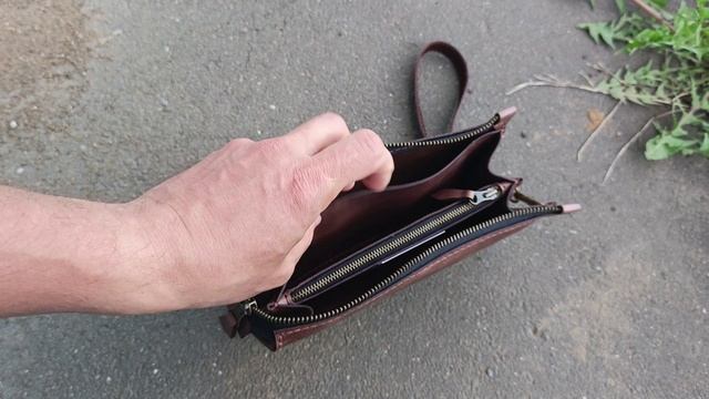 клатч кожаный коричневый ручная работа