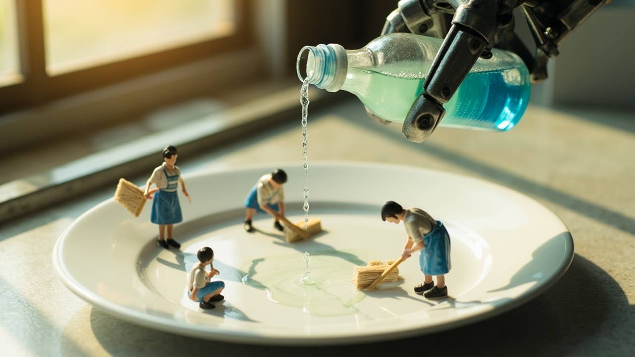 Крошечные люди убираются дома