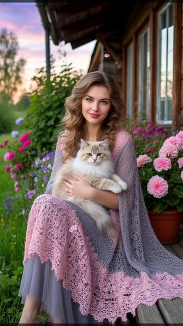 Девушка с кошкой. НейроАрт.