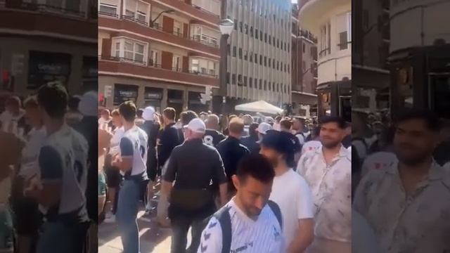 В Бильбао замечен болельщик «Арсенала», спокойно идущий сквозь толпу фанатов «Тоттенхэма»