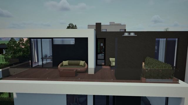 Интерьеры дома с плоской кровлей в стиле минимализм, второй свет, террасы, вторая кухня