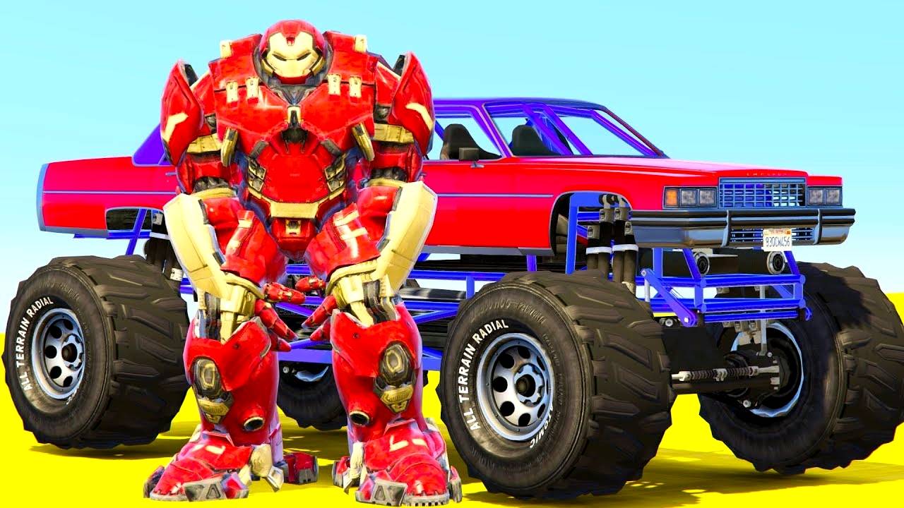 Мультики про Машинки Халкбастер Железный Человек и Цветные Длинные Машины Монстр Траки для детей