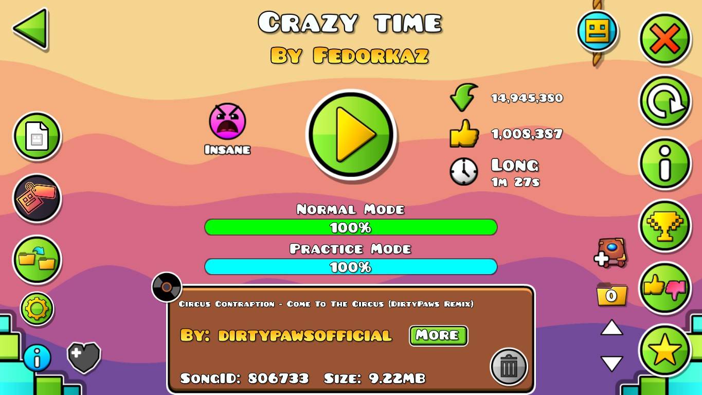 Geometry Dash. Crazy Time by Fedorkaz - 100%.