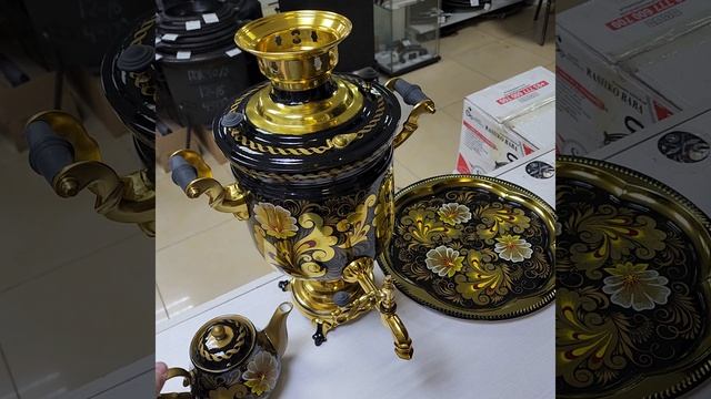 Самовар Тульский латунный банка 5л комплект с росписью 🔥
