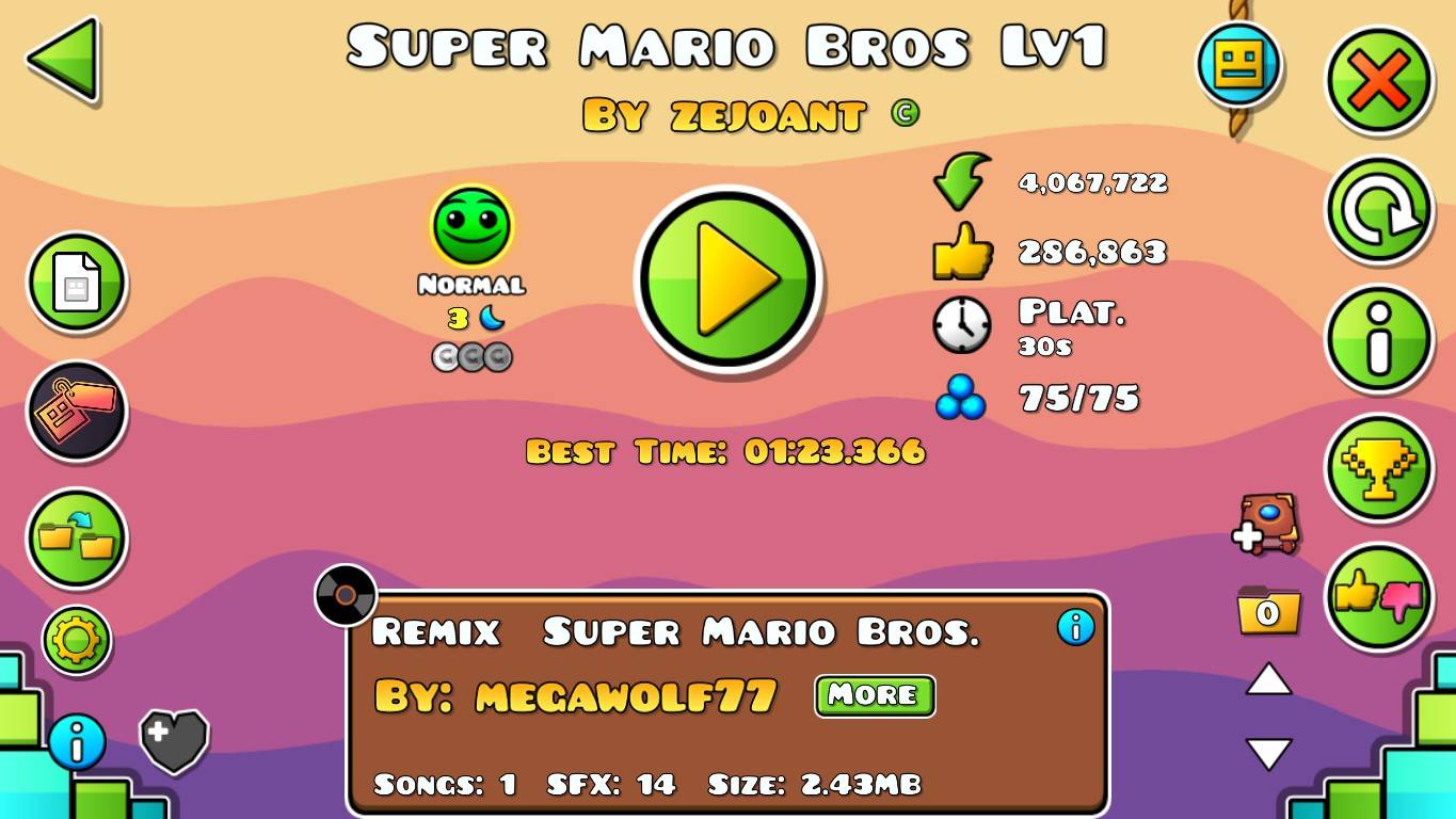 Geometry Dash. Super Mario Bros Lv1 by Zejoant - 100%, 1 coin.