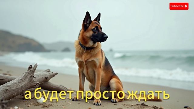 "Преданный немецкий овчарка ждет на пляже несколько д?