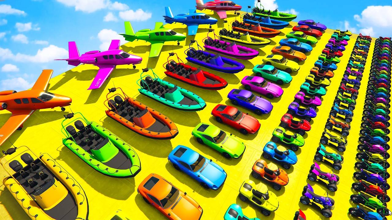 ГТА 5.GTA V Человека-паука Новый эпический трюк с Супер гоночным автомобилем, мотоциклом, вертолетом