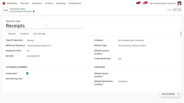 Настройка типов операций инвентаризации в Odoo 17