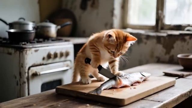 Mama Cat Falls Sick – Kitten Risks All on Fishing Trip, Cooks Fish & Tofu Soup at Home 🐾🐟