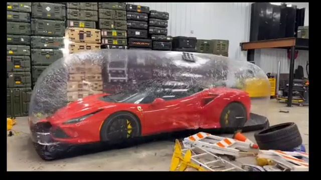 Ferrari_car_bubble_capsule_cover_test_throwing_everything_plus_kitchen