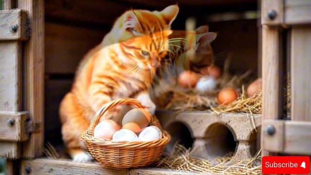 Ginger Kitten Harvests Cherries To Bake a Birthday Cake For Tired Mama Cat! 🍒🎂🐾
