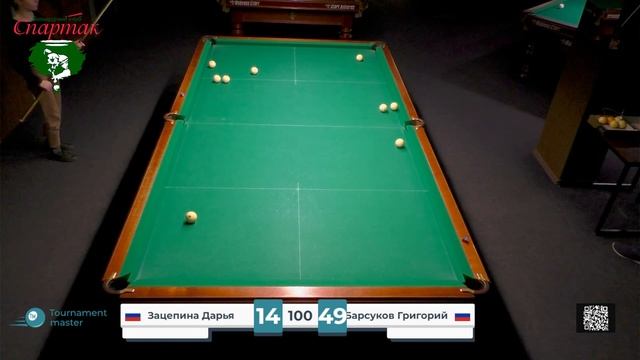 Барсуков Г. VS Зацепина Д. До 100 шаров!!! Русский Бильярд. «Бк Спартак»