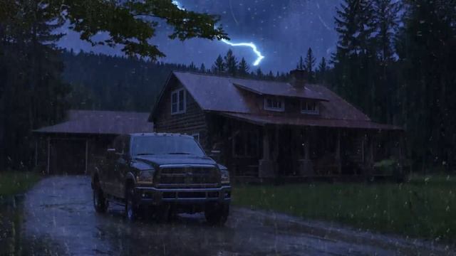 Cozy Cabin Rainstorm | Thunderstorm Sounds for Sleep in a Forest with Car Parked Nearby