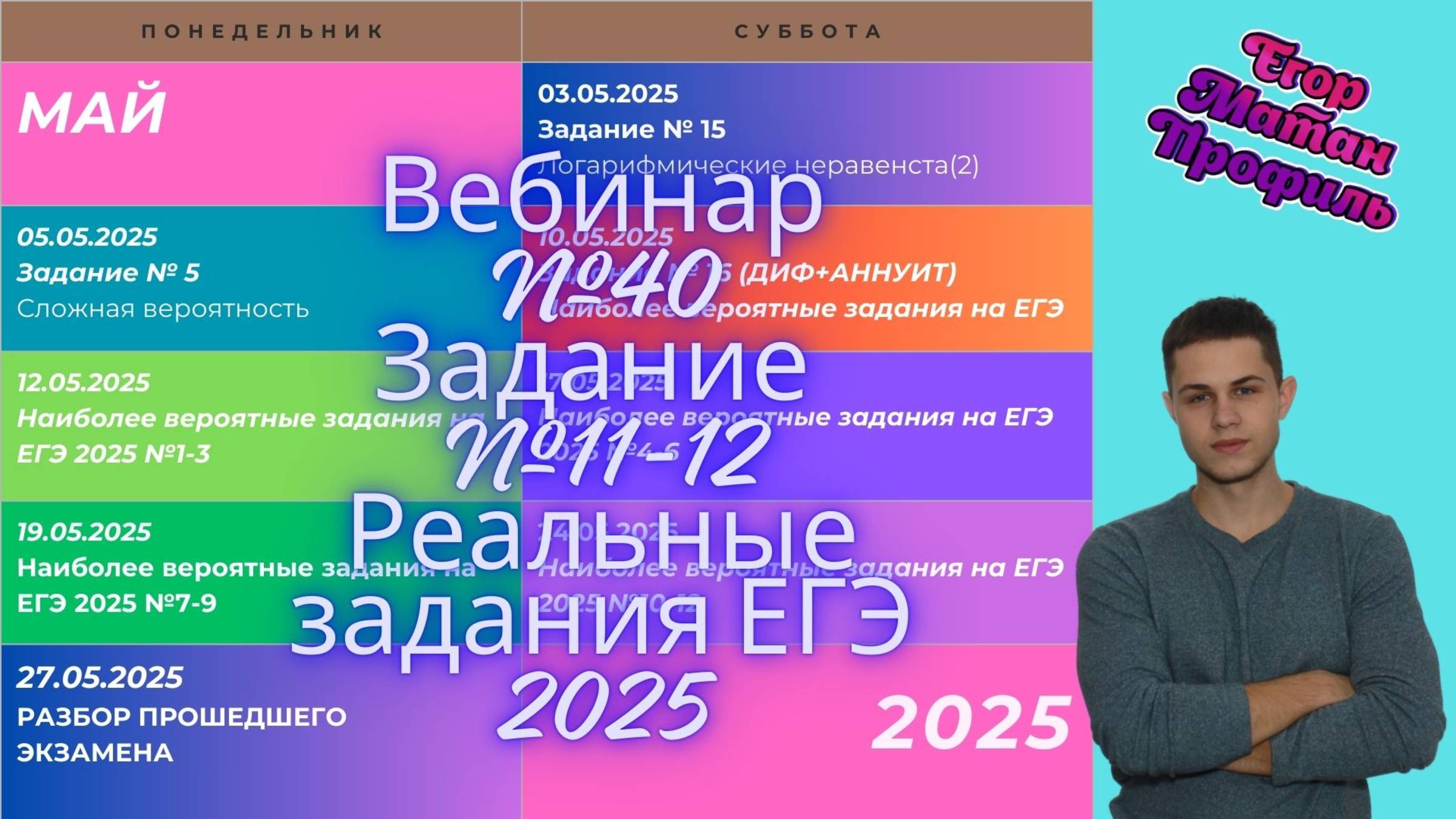 Подготовка к ЕГЭ по профильной математике. Вебинар №40. Реальные задания №11-12.